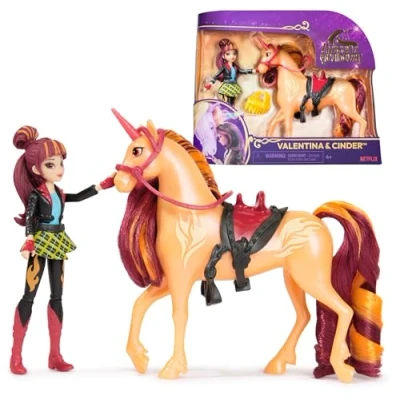 Afbeelding van Unicorn Academy Pop Valentina &amp; Eenhoorn Cinder met 2 rijaccessoires en borstel Speelfigurenset