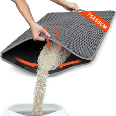 Afbeelding van Verbeterde kattenbakmat 75 x 55 cm onderlegger voor kattenbak Honingraatdesign, waterdichte dubbele laag, gemakkelijk schoon te maken kattenbakonderlegger
