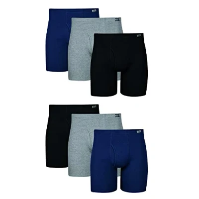Afbeelding van Hanes Men&#039;s Tagless Boxer Briefs, 6 Pack, Black/Concrete Heather, Medium