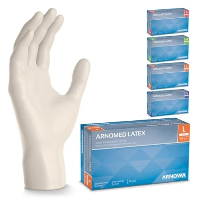 Afbeelding van ARNOMED Latex wegwerphandschoenen L, wit, poedervrij, 500 stuks, wegwerphandschoenen, handschoenen voor eenmalig gebruik, verkrijgbaar in maat XS, S, M, L &amp; XL
