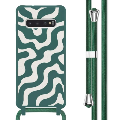 Afbeelding van Samsung Galaxy S10 Hoesje Siliconen en TPU (zacht) imoshion Softcase/Koordhoesje/Backcover Petrol Green Groovy Telefoonhoesje