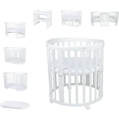 Afbeelding van Multifunctioneel OVAAL wit 7 in 1 Babybed / ledikant/ peuterbed incl. matras