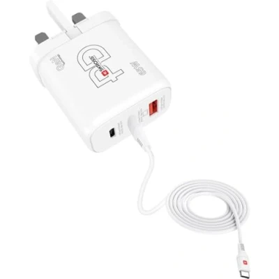 Afbeelding van Skross Power Charger 65W PD GaN Combo+ UK USB oplader Binnen Uitgangsstroom (max.) 3.25 A Aantal uitgangen: 3 x 2.0 bus A, C
