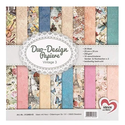Afbeelding van Ideen mit Herz Duo designpapier, blok met 20 vellen knutselpapier, 25 x cm, 250 g/m², aan beide zijden bedrukt, motiefpapier, ideaal voor scrapbooking, knutselen, vintage 03