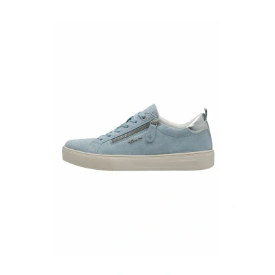 Afbeelding van Tamaris Comfort damessneakers, plat van leer, met ritssluiting, lichtblauw, 40 EU Breed