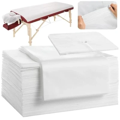 Afbeelding van CACAZI 100 stuks wegwerpkussens voor massagestoelen, 50 wegwerp massage spa lakens en neusgleufdoekjes massagetafels, vliesstof, neussleufdoekjes
