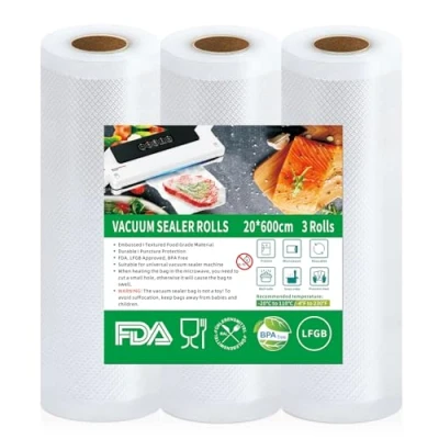 Afbeelding van Votoko Vacuümzakken voor levensmiddelen, 3 rollen vacuümzakken, 20 x 600 cm, vacuümfolie, BPA vrij, scheurvast, 150 µm, vacuümfolierol alle vacuümverpakkers, magnetrons, sous vide vrieszakken