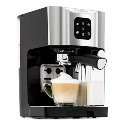 Afbeelding van Klarstein BellaVita espressomachine met melkschuimmondstuk, 3in1 koffiemachine, nieuwe zilveren editie (filterhouder, 20 bar, 1450 watt, 1,4 L) voor cappuccino, espresso, latte machiato, zwartzilver