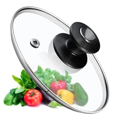 Afbeelding van KADAX Pandeksel, universeel deksel van glas met zwarte en zilveren handgreep, hittebestendig in verschillende maten, pannendeksel, glazen voor pot, pan (14 cm)