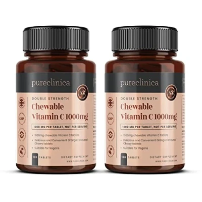Afbeelding van Kauwbare Vitamine C 1000 mg met dubbele sterkte x 240 tabletten (2 flessen van 120 tabletten) 8 MAANDEN VOORRAAD! Sku: CHEWVCx2