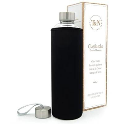 Afbeelding van T&amp;N glazen Fles 550ml drinkfles glas met neopreen deksel waterfles lekvrij gemaakt van dik borosilicaatglas geschikt voor kooldioxide slank design