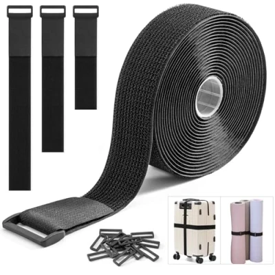 Afbeelding van Trilancer 3.8 cm x 5 m Stevige Uitvoering Bevestigingsriemen met 15 Gespen Verstelbaar, Op Maat Te Knippen, Herbruikbare Straps voor het Beveiligen van Kabels, Slangen, Buizen en Meer.