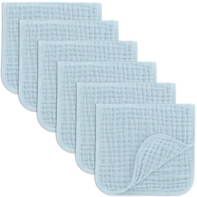 Afbeelding van Comfy Cubs mousseline doeken voor baby, baby benodigdheden, spuugdoeken, vierkanten, 100% katoen, handwashandjes 6 lagen extra absorberend en zacht (hemelsblauw, pak van 50 x 25 cm)
