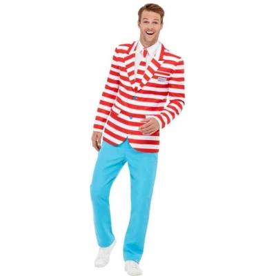 Afbeelding van Where&#039;s Wally? Suit, Red &amp; White, with Jacket, Trousers Tie, (M)