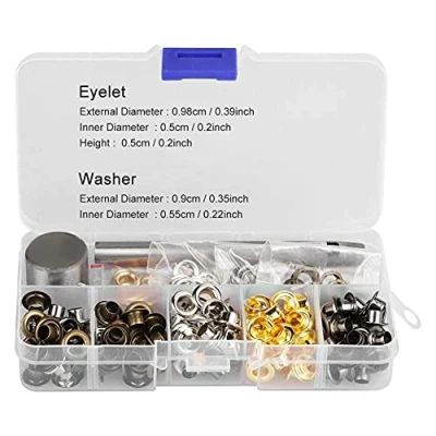 Afbeelding van Grommet Kit 5mm x 220pcs/3mm 420pcs, Setting Tool Metalen Oogjes met Opbergdoos voor Schoenen Kleding Leer Ambachten, DIY Projecten 4mm*220pcs