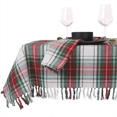 Afbeelding van Unique Living Tafelkleed Xmas Tartan 150x250cm White