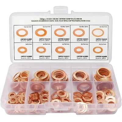 Afbeelding van ADNEWX 200 stuks koperen afdichtringen, ringen, assortiment M5, M6, M8, M10, M12, M14, afdichtring, platte sluitringen voor auto, motorfiets motor verbindingselementen