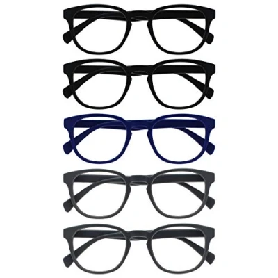 Afbeelding van Opulize Pop 5 Stuks Retro Ronde Zwart Blauw Grijs Mannen Vrouwen Leesbril Scharnieren Met Veer RRRRR2 11377 +1,00