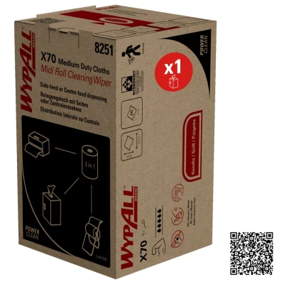 Afbeelding van WypAll X70 power clean poetsdoeken voor middelzware taken 8251 2 in 1 midi schoonmaaksysteem op rol blauwe x 215
