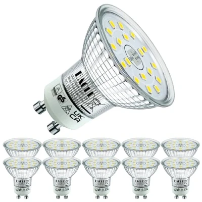 Afbeelding van EACLL GU10 LED Lamp Koel Wit, 4.9W Gelijk aan 75W Halogeenlampen, 10 pack, 6000K 585LM AC 230V Geen Flikkering Energiezuinige Verlichting, Stralingshoek 120 Spot, Niet Dimbaar Reflectorlamp