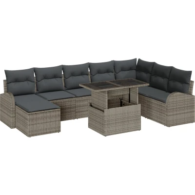 Afbeelding van vidaXL 9 Persoons Tuin Sofa Set met Kussens Grijs Poly Rattan