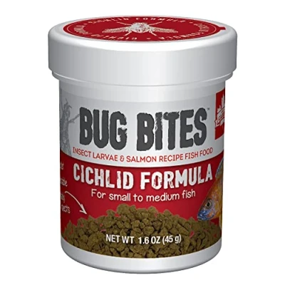 Afbeelding van Fluval Bug Bites Visvoer, met insectenlarven, voor cichliden, langzaam zinkend granulaat 1,4 2 mm, 45 g