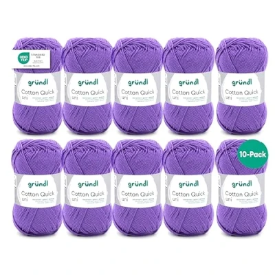 Afbeelding van Gründl Cotton Quick Uni Breigaren, haakgaren, 10 bollen à 50 g (kleurrijk garen van 100% katoen, Oeko Tex gecertificeerd, g/125 m, naalddikte: 3 4, x g), paars, 29 12 7 cm