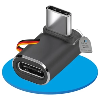 Afbeelding van Sonero USB C stekker op 90 hoek bus (1), adapter, 40 Gbps, 240 W, 8 K60 Hz, aluminium behuizing, zwart