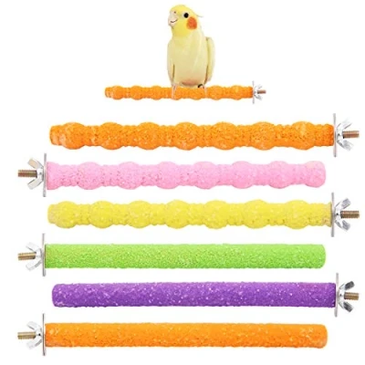 Afbeelding van 6 stuks papegaai zitstokken, kleurrijke vogelkooi schrobben stand bar voor vogel parkieten parkiet valkparkieten Conure Lovebird Cage Paw slijpen speelgoed