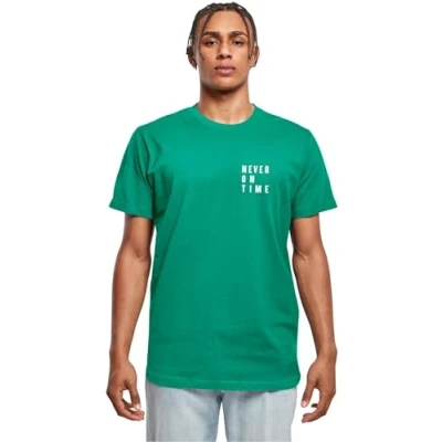 Afbeelding van Merchcode Never ON TIME Tshirt print, Maat: Medium, Forest green