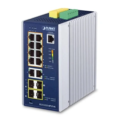 Afbeelding van Planet IP30 industriële L2+/L4 8 poort (10 Havens), Netwerkschakelaar, Blauw