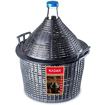 Afbeelding van KADAX glazen ballon, fermentatieballon met kunststof mand, rubberen stop, smalle opening, wijnballon, fles, gallon, gistingsfles, gistballon, gesterballon,