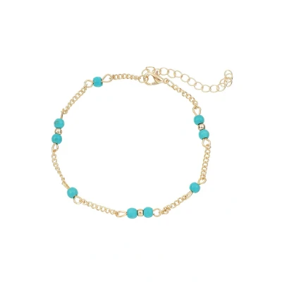 Afbeelding van Armbandjes direct Enkelbandje Turquoise kralen goudkleurig