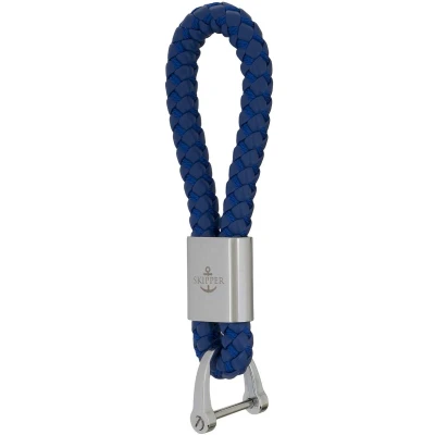 Afbeelding van Sleutelhanger van imitatieleer gevlochten en roestvrij staal met D sluiting cadeau voor vrouw man vriend auto fiets motor boot zilver 22Skipper (Blauw 7279)