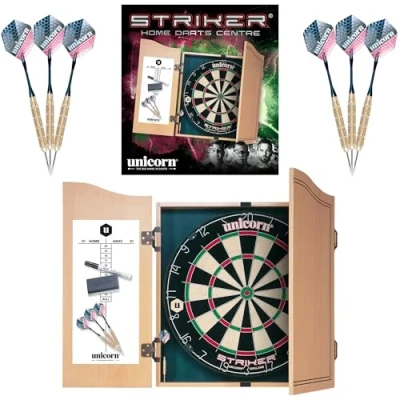 Afbeelding van Unicorn Striker Home Dart Center, houten kast met board, markers, wisser en checkouttabel
