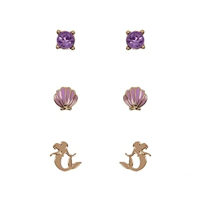 Afbeelding van Disney Prinses De Kleine Zeemeermin Paars &amp; Goud Trio Oorbel Set SH00702YRVL, Eén maat, Zink, Geen edelsteen