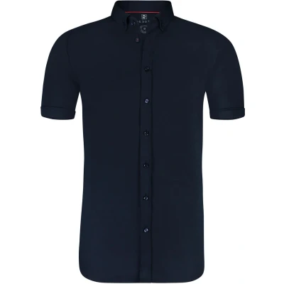 Afbeelding van Desoto Overhemd Korte Mouw Navy 057 maat XXL Heren Overhemden Formeel Effen met Slim fit Pasvorm Super stretch