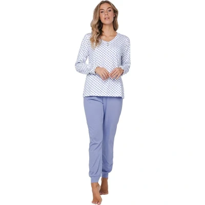 Afbeelding van Pastunette Blue Fog Pyjama Bio Katoen Wit/Blauw Maat 40