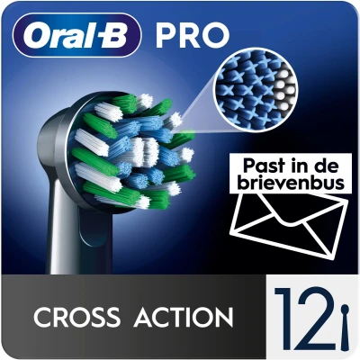 Afbeelding van Oral B Pro Cross Action Opzetborstels Zwart Met CleanMaximiser Technologie 12 Stuks Brievenbusverpakking
