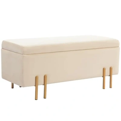 Afbeelding van HOMCOM Sitzbank mit Stauraum Polsterbank Samtoptik, Sitztruhe Holzbeine, Truhenbank für Wohnzimmer Schlafzimmer Flur 100 x 40 42 cm, Beige