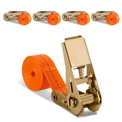 Afbeelding van Spanbanden met ratel, 4 stuks, 2 m ratelriemen, verstelbare sjorbanden klemslot, enorme robuuste sjorband, voor auto, steekwagen, motorfiets, bagage, camping, vaste lading