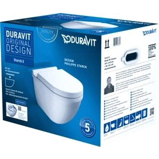 Afbeelding van Duravit Starck 3 wandclosetset diepspoel spoelrandloos 36x54cm met softclose closetzitting Wondergliss wit