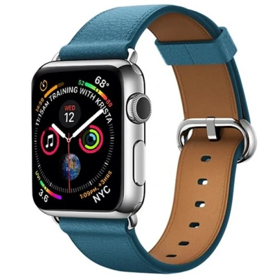 Afbeelding van Apple Watch Classic lederen bandje Blauw Geschikt voor 38mm / 40mm 41mm
