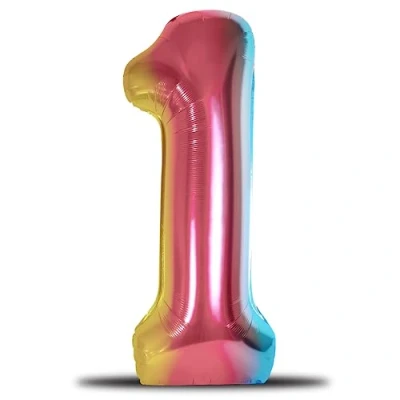 Afbeelding van envami® Luchtballon verjaardag XXL regenboog, reuzefolieballon van 101cm, verjaardagsdecoratie, ballon, cijfer, decoratie voor verjaardag, vliegt met helium (cijfer 1)