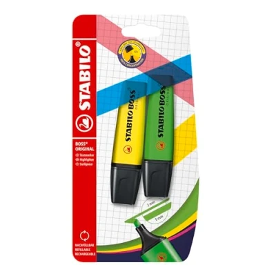Afbeelding van Tekstmarkeerstift STABILO BOSS ORIGINAL 2 stuks geel, groen