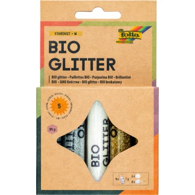 Afbeelding van folia 57811 organische glittermix STARDUST M, 5 tubes van elk 7 g, glitter in 3 verschillende kleuren, voor versieren en decoreren