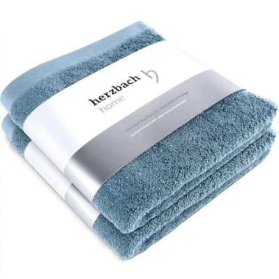 Afbeelding van HERZBACH HOME 2 Premium Handdoeken 50 x 100 cm (grijsblauw) Hoogwaardige, zachte en absorberende handdoek 100% natuurlijk katoen