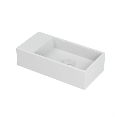 Afbeelding van INK Versus Fontein 36x18x9cm wasbak rechts 0 kraangaten Porselein Mat wit Minimalistisch design
