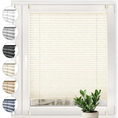 Afbeelding van Sonello Plisségordijn Crush Klemmfix zonder boren 60cm x 120cm Ecru rolgordijnen met klembeugel Plissé voor raam/deur geplooide klemmen ondoorzichtig inkijkbescherming zonwering rolgordijn