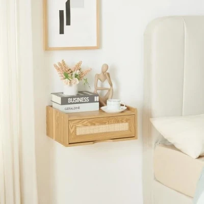 Afbeelding van Wandrek Ljuredsø met lade 40x30x17 cm eikenkleurig en rotan look [en.casa]